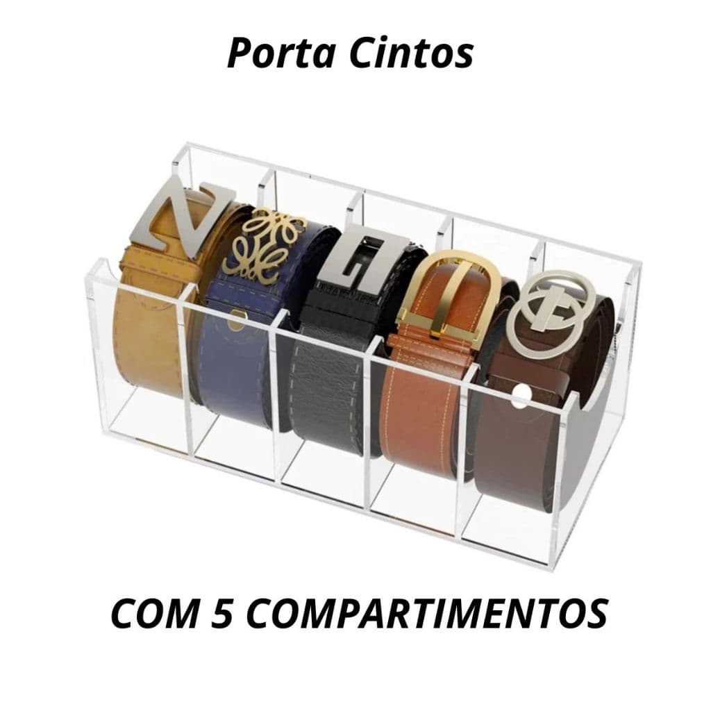 Porta Cintos em Acrílico 5 Compartimentos – Organizador Moderno