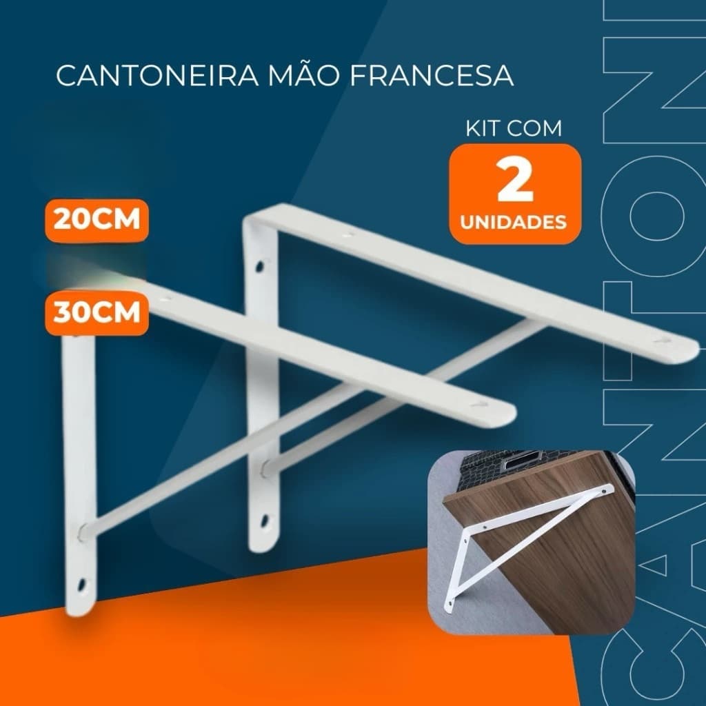Kit 2 Cantoneira Mão Francesa Suporte de Prateleira 20cm/30cm Par Reforçado Multiuso