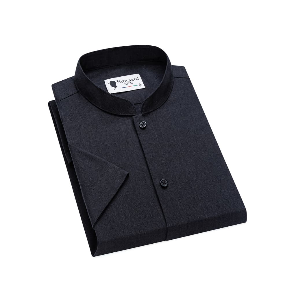 Camisa de Manga Curta com camisa gola pátria, 100% Algodão e Linho