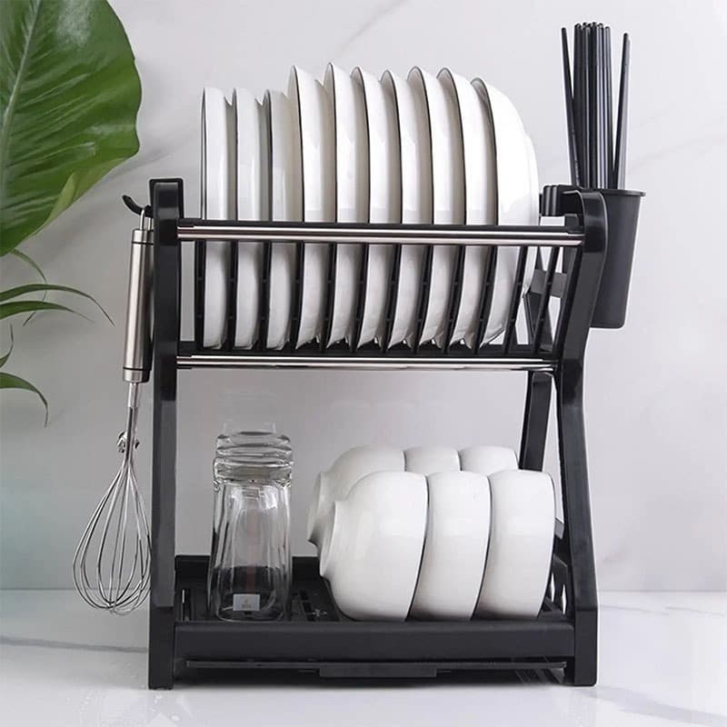 Escorredor De Louça Cozinha Pratos E Talheres Plastico+Aço Inox Top Casa Armário de Armazenamento