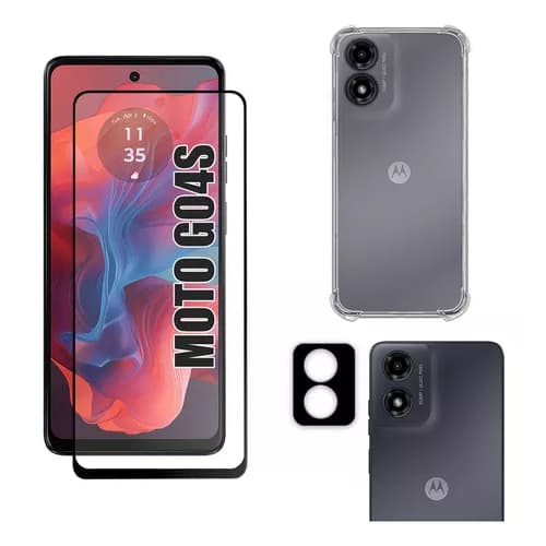 Kit Para Xiaomi Moto G04s Motorola - Pelicula Vidro 3D + Capa Capinha Anti Shock + Câmera