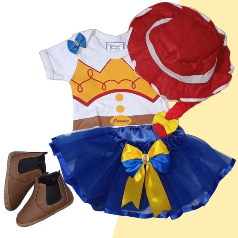 Body Bebê Temático Jessie Toy Story Jessye Fantasia Mesversário Ítens Opcionais