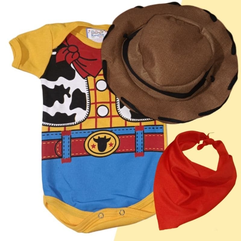 Body Bebê Temático Toy Story Woody Fantasia Mesversário Ítens Opcionais