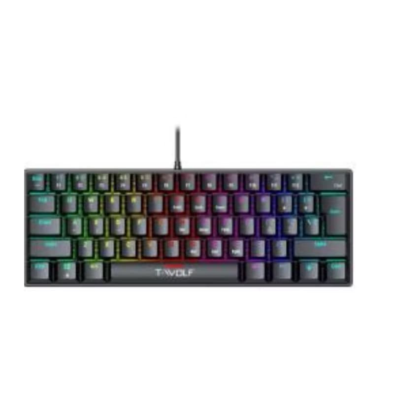 Teclado Mecânico Projetado para Gamers Switch Azul 60% com LED RGB  T61 63+KEY