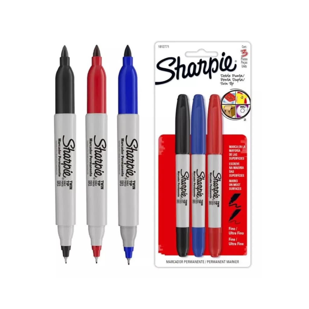 Caneta Permanente Sharpie Twin Ponta Dupla-kit Com 3 Unid.