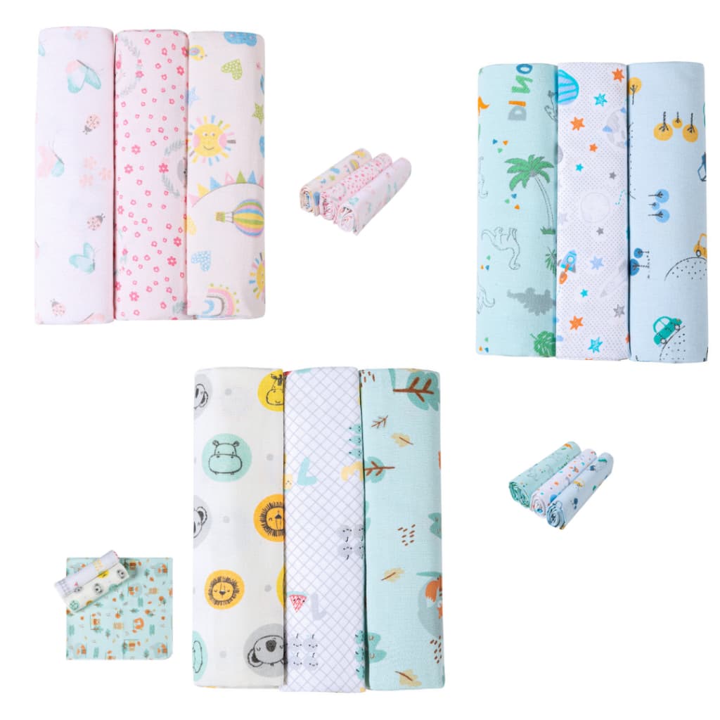 Cueiro Manta Estampado Flanelado 100% Algodão Enxoval Bebê Kit 3 Unidades Menino Menina