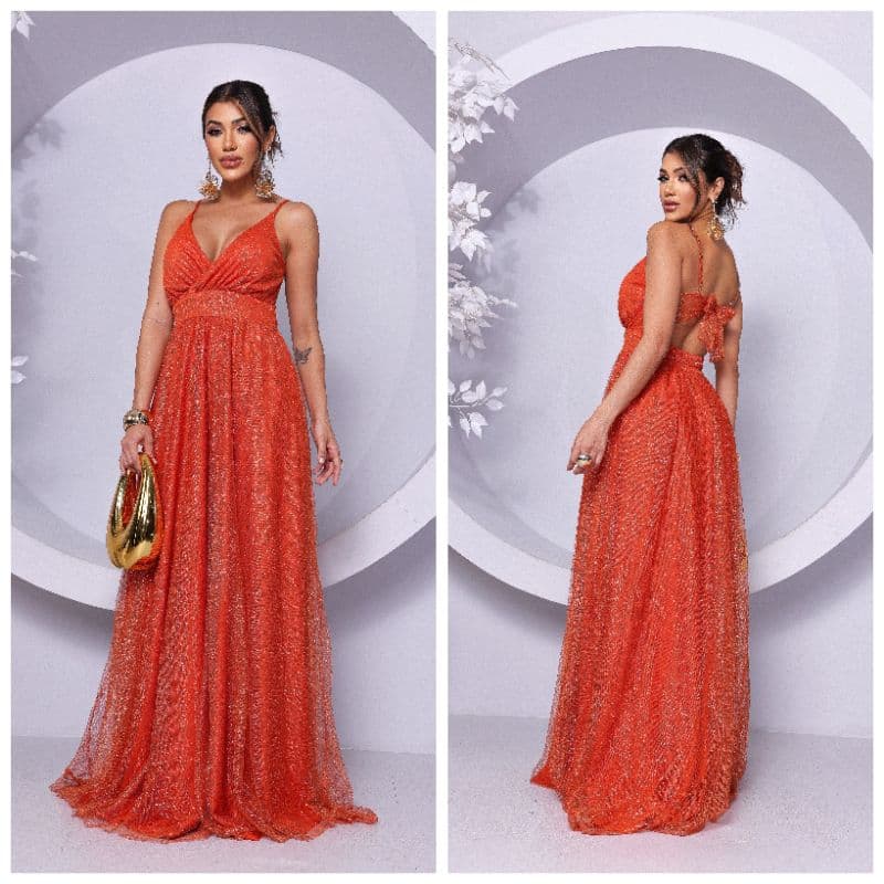 VESTIDO DE FESTA CON ALZA E DECOTE LUXO TULE COM BRILHO MADRINHAS NOIVAS FORMATURA