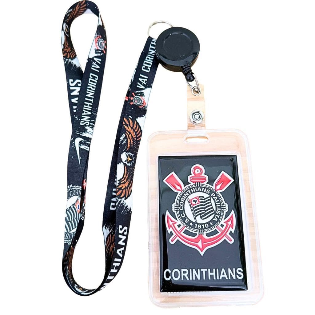 Porta Cartão ou Crachá Suporte de Identificação do Corinthians credencial estudante cordão pescoço