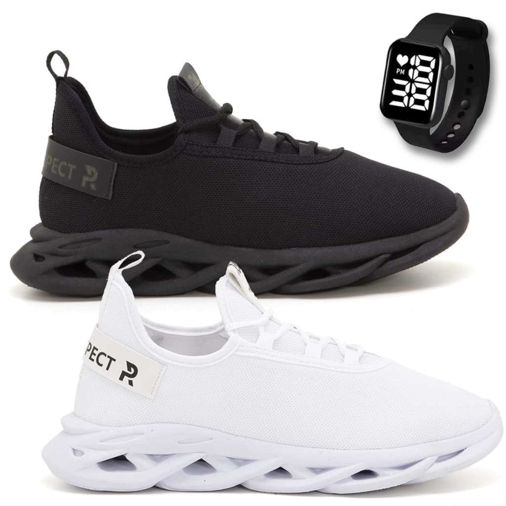 Kit 2 Tênis Masculino Prospect Walk Indicado Para Academia Caminhada Corrida + Relógio Led LojaReact