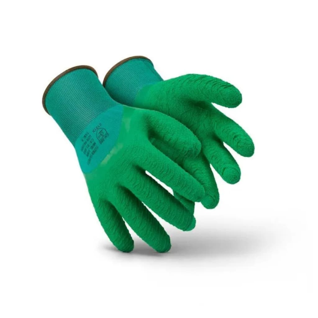 Kit 5 Luvas Super Safety Verde 1009 Látex Corrugado Lixeiro Coleta de Lixo Jardinagem Marcenaria Segurança Proteção Epi