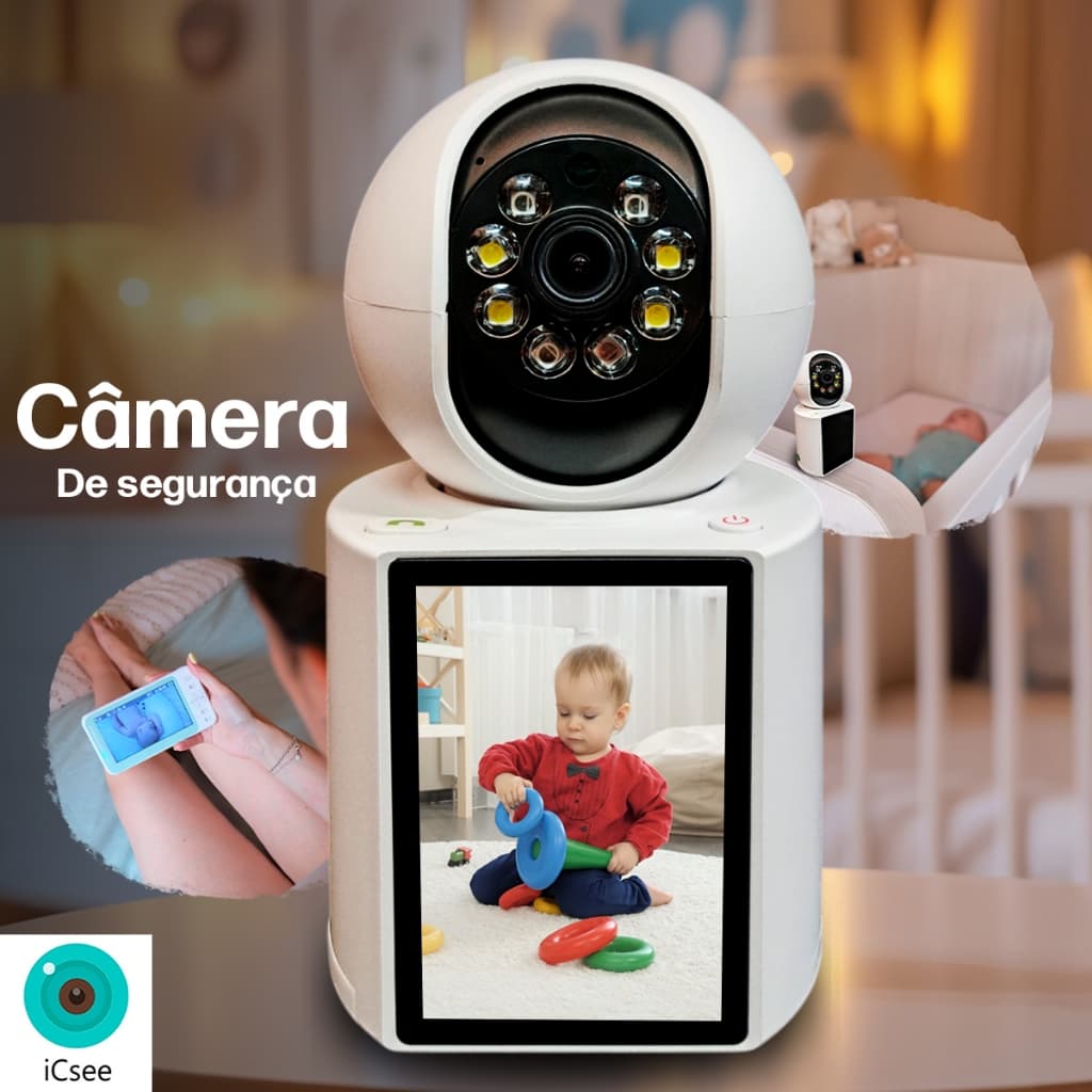 Câmera de Segurança Babá Eletrônica Wifi Com Tela Video Chamada ICSEE Visão Noturna Colorida HD