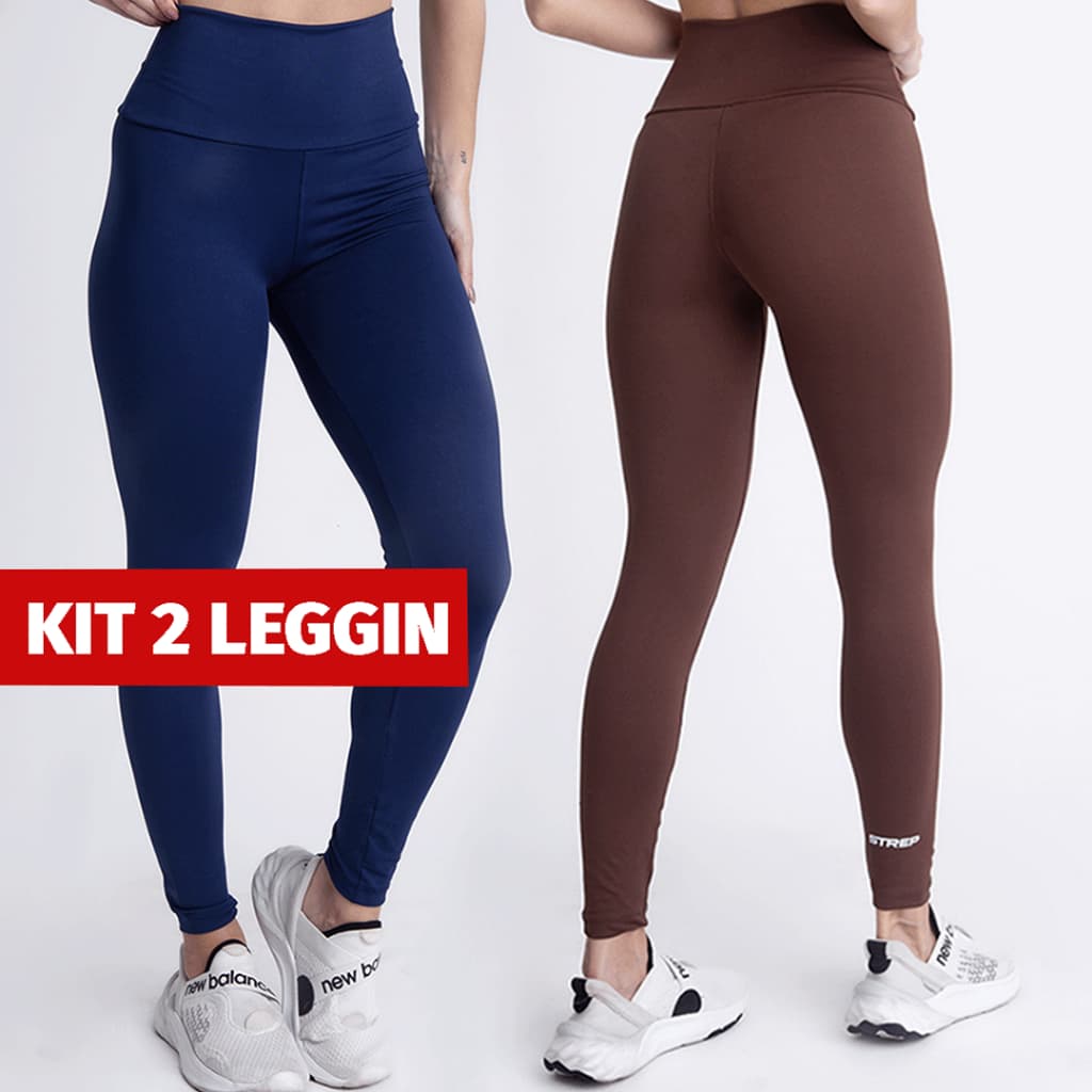 Kit 2 Calça Legging Feminina Cintura Alta Grossa Suplex Zero Transparência Fitness