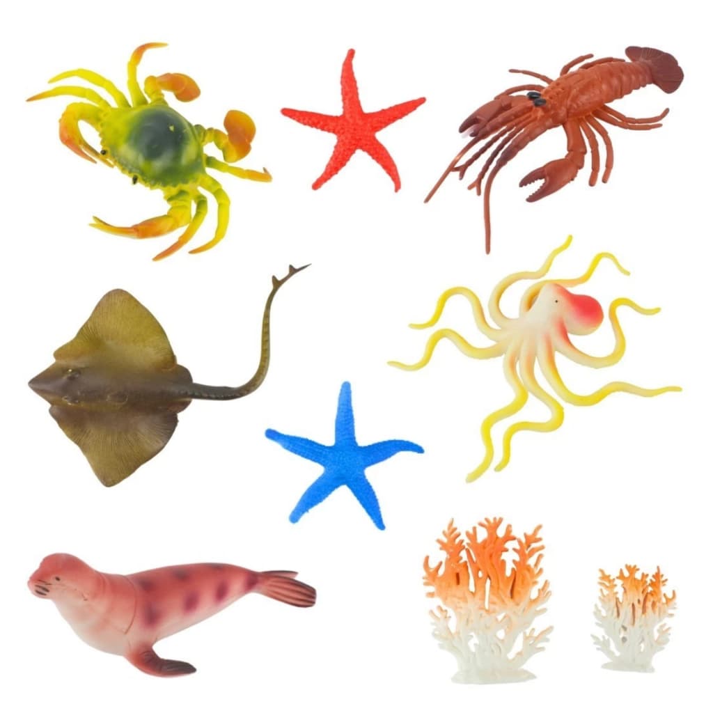 Kit 8 Animais Oceano Fundos do Mar Lagosta Raia Estrela Mar  - Brinquedo Praia Piscina Banho Divertido