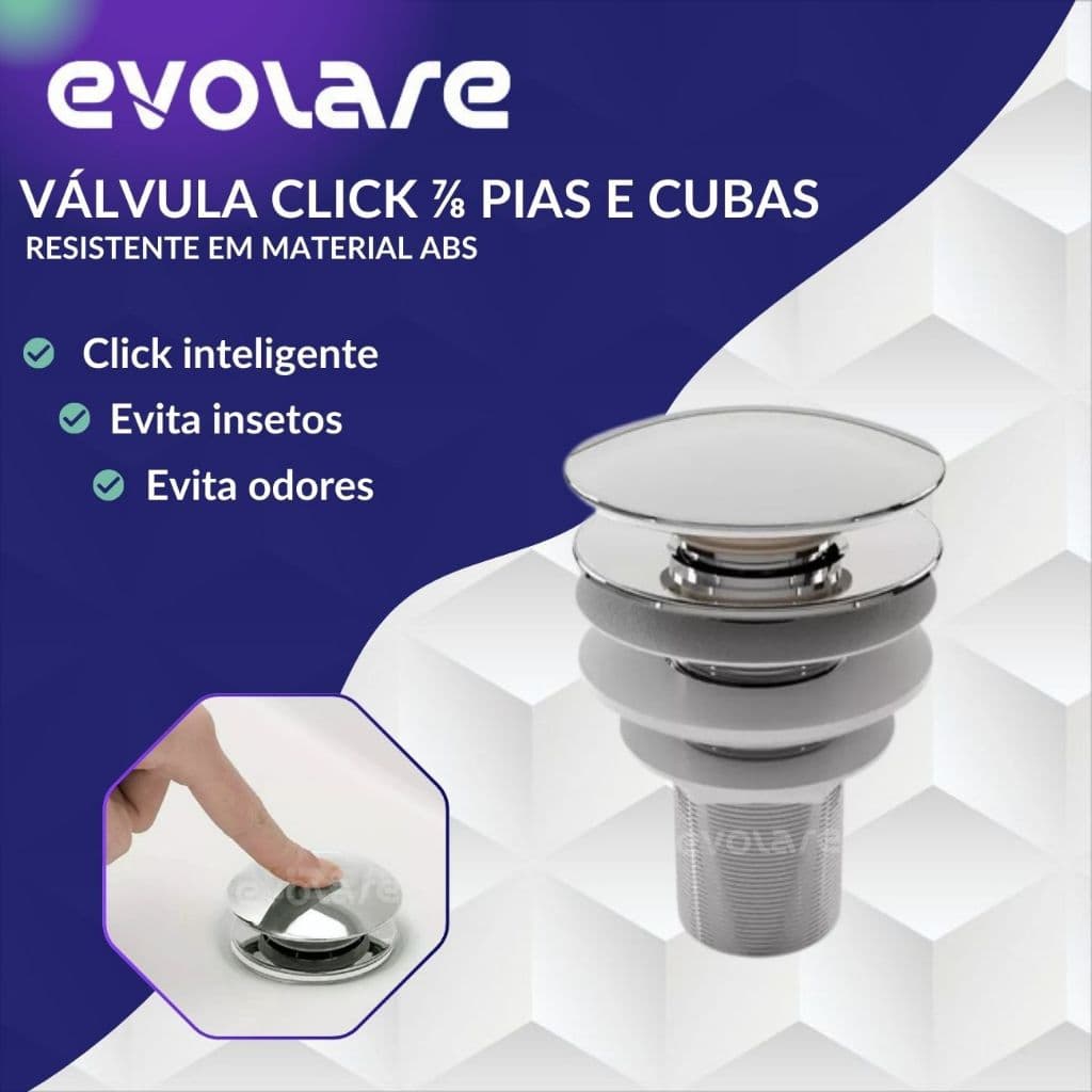 Válvula Click Up 7/8 Cromada para Pias e Cubas - Click Inteligente