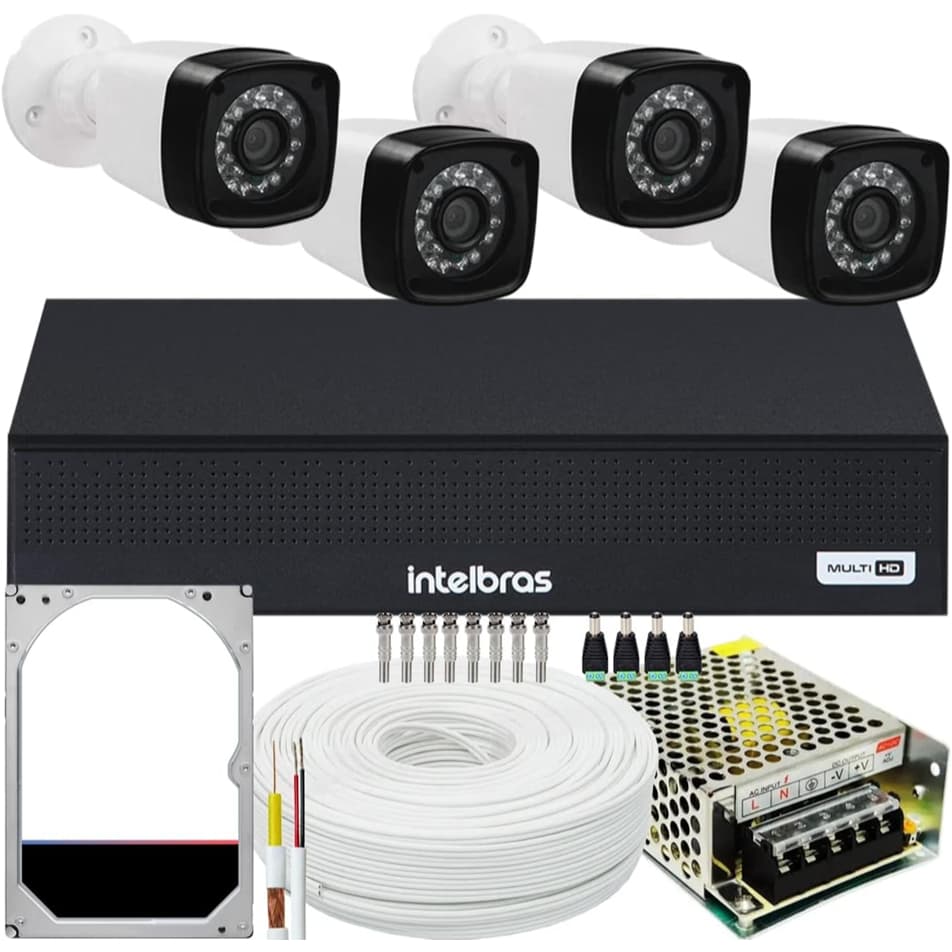 Kit Cftv 4 Câmeras Segurança Full Hd 1080p Dvr Mhdx Intelbras Full hd