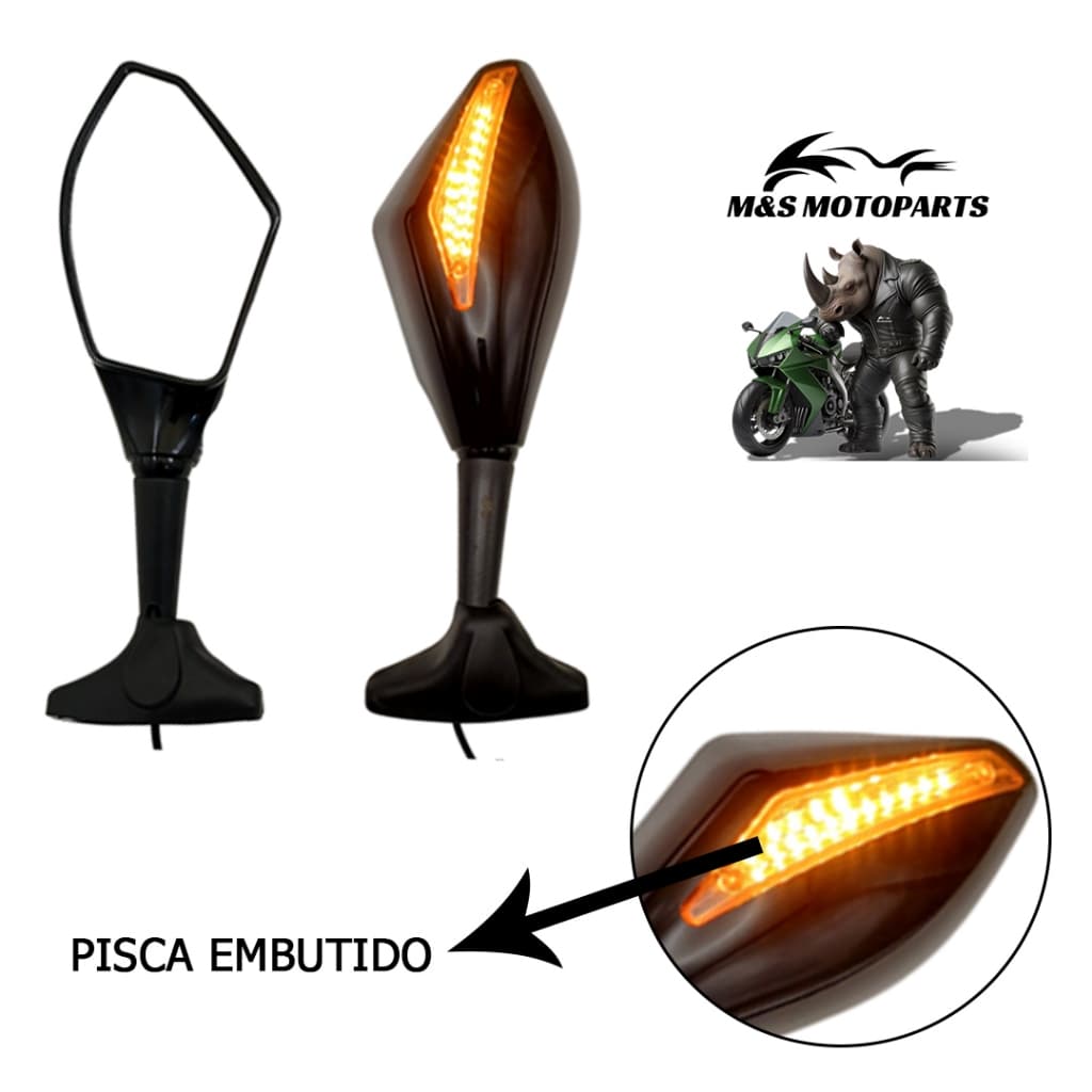 Retrovisor Para Moto Carenada Kawasaki Ninja e CBR  - Honda CBR 600RR Retrovisor com pisca embutido