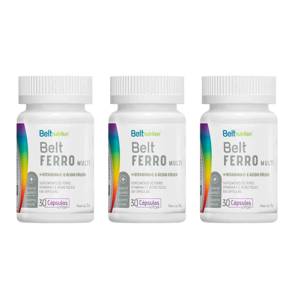 Kit 3 Belt Ferro, Vitamina C + Ácido Fólico Suplemento Força