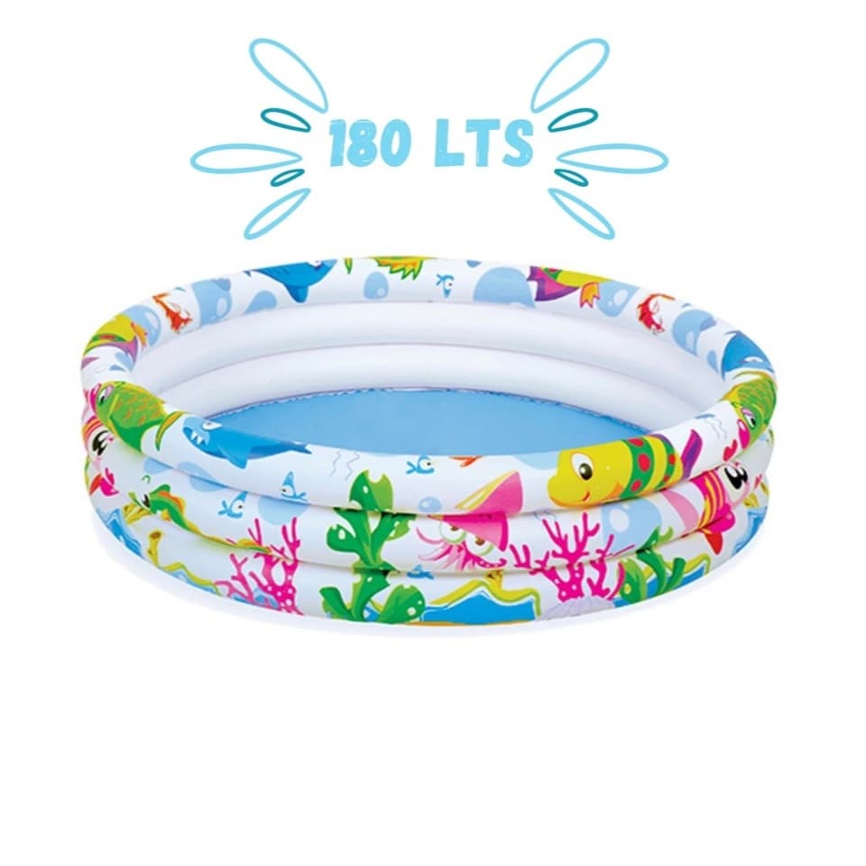 Piscina 180l Infantil Inflável Estampa Fundo do Mar Uso com Àgua ou Bolinhas