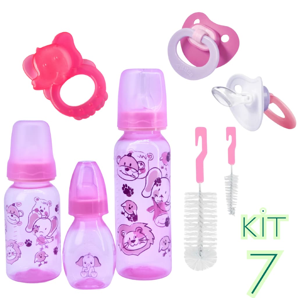Kit Maternidade para Bebê 3 Mamadeiras Massageador+Chupeta+2 Escovas