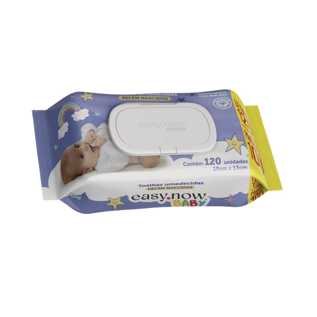Toalha Umedecida para Bebê 1 Pacote de 120 Folhas com Tampa Flip Top Easy Now Baby