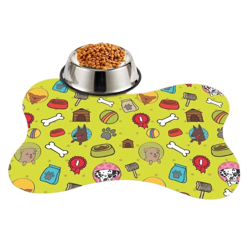 Tapete Pet Antiderrapante Emborrachado Macio Comedouro Bebedouro Cachorro Gato Lavavel Ossinho Verde