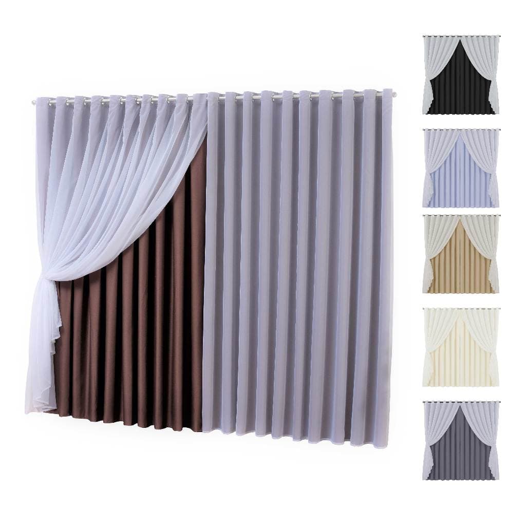 Cortina Blecaute Blackout Em Tecido Grosso com Voil 5,00x2,80 Corta Luz Para Quarto E Sala