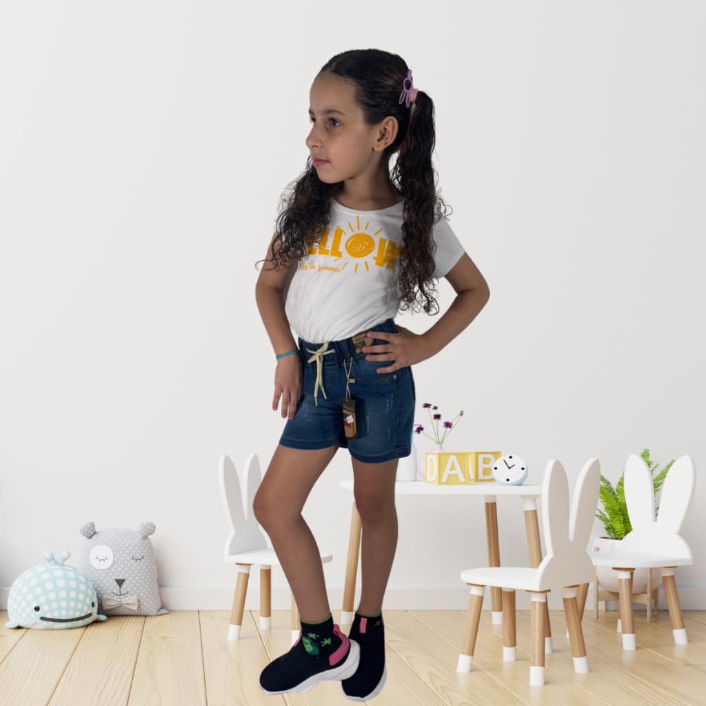 Short Feminino Com Elástico Jeans Infantil
