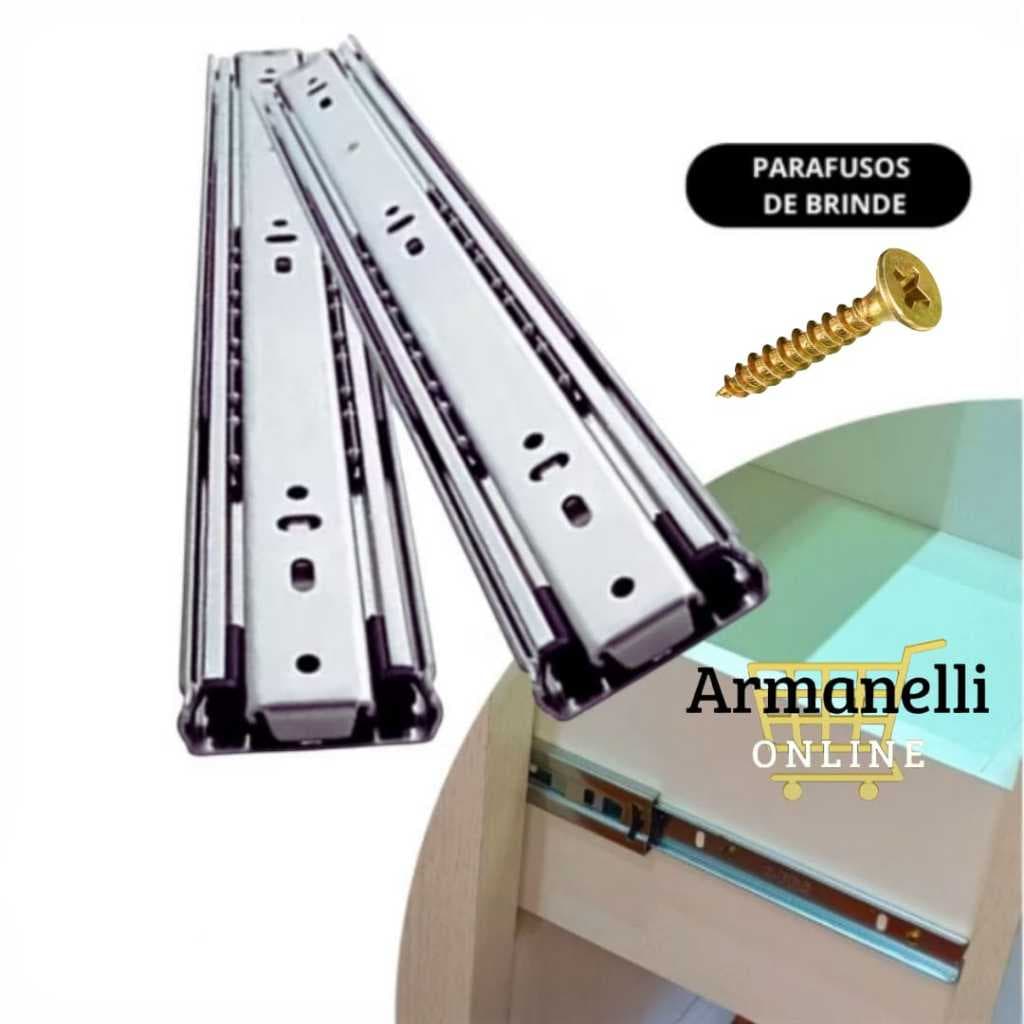 Corrediça Telescópica Light Gaveta Aço Trilho Com Parafusos 25cm 30cm 35cm 40cm 45cm 50cm Leve