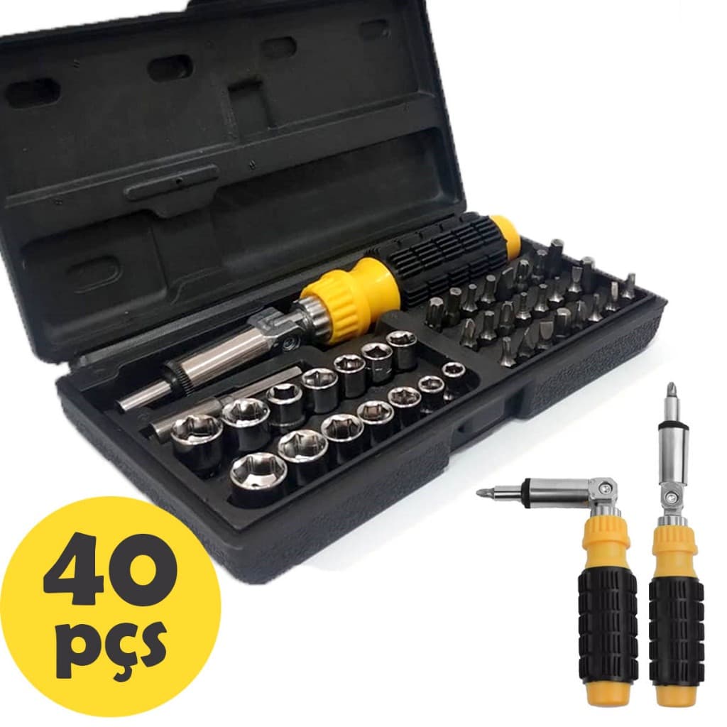 Kit de Chave Catraca Articulável 40 Peças chave fenda e philips