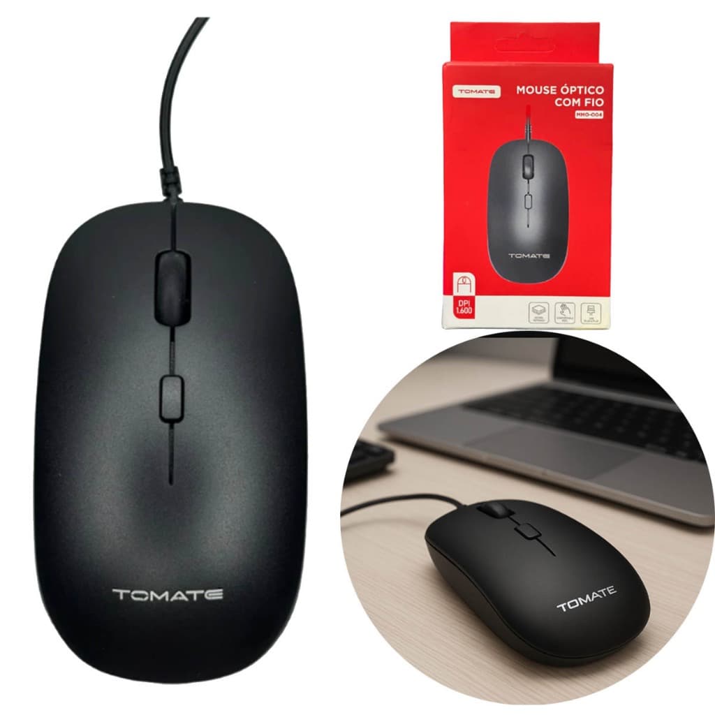 mouse com fio para notebook e computador cor preto tomate MMO-O04 1600DPI