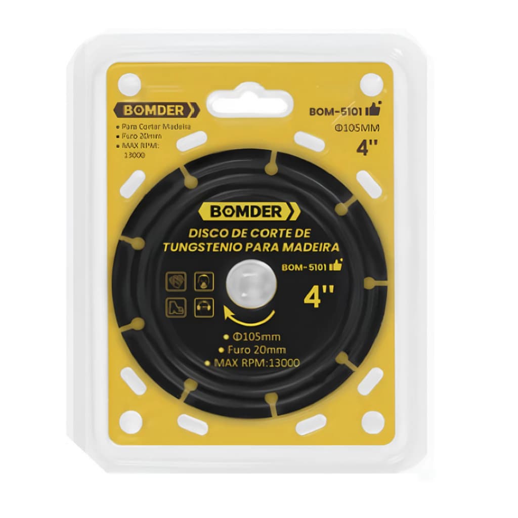 Disco de corte para madeira em tungstênio 105 x 20 mm - Bomvink