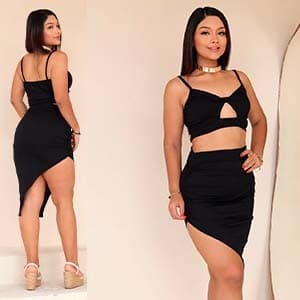 conjunto femenino 2 pecas Midi saia cropped trancado com bojo alça moda verão
