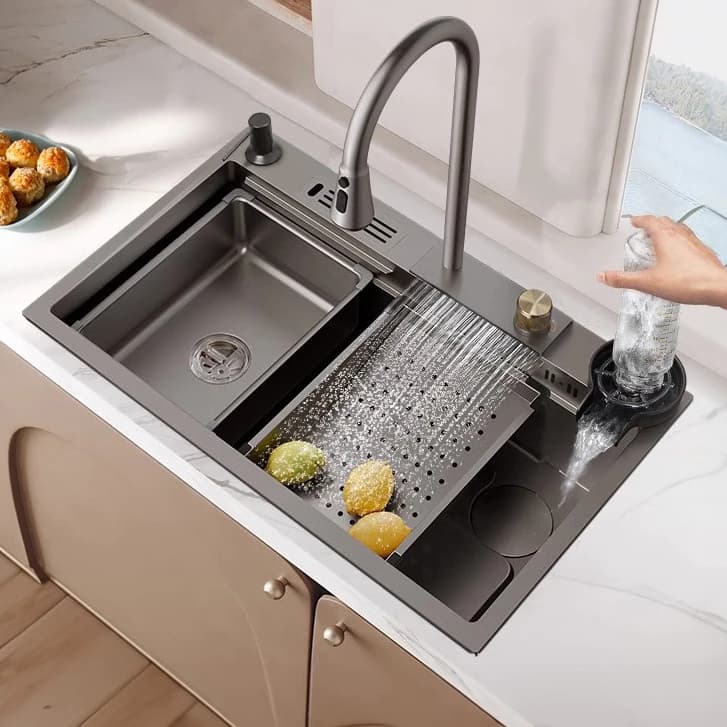 Cuba Cascata Gourmet Aço Inox Premium Torneira Lavador Copos Completa. OS MODELOS C1 NÃO É COM LAVA COPOS