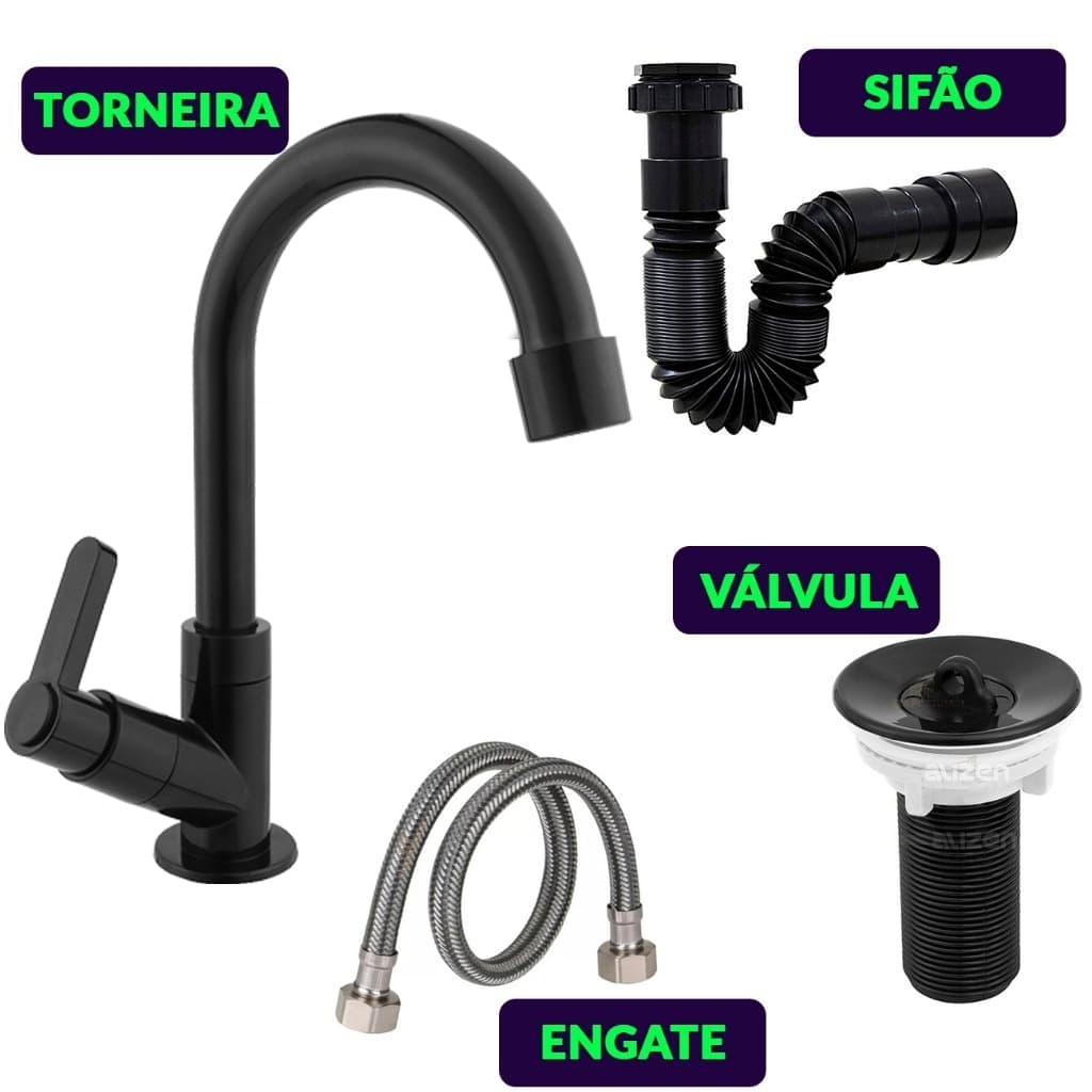 Kit Torneira Para Banheiro Lavatório Válvula Sifão Flexível