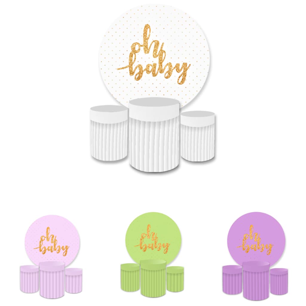 Kit Painel Decorativo Sublimado 1,50 + Trio Capa Cilindros Veste Fácil Oh Baby Bibi Painéis