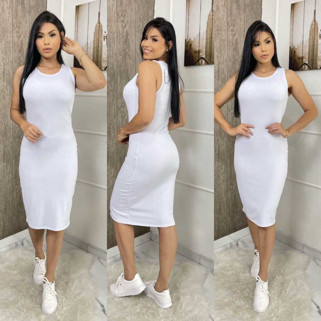 Kit 6 Vestido Feminino Midi Tubinho Casual Gola Baixa Tecido Canelado Promoção