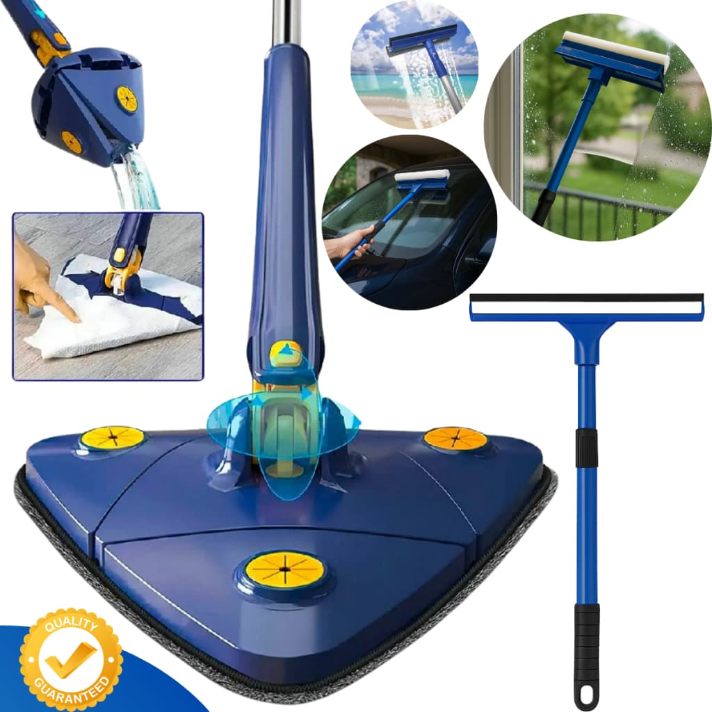 Mop Giratório Triangular Limpeza Banheiro Chão Teto + Rodo Limpa Vidros