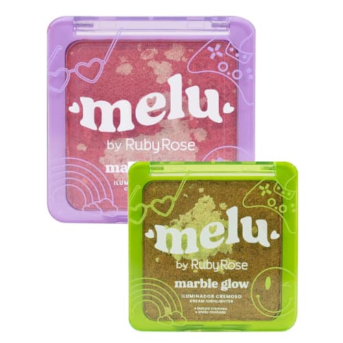 Iluminador Cremoso Melu Marble Glow Neon Lights, Verde, Roxo Ruby Rose