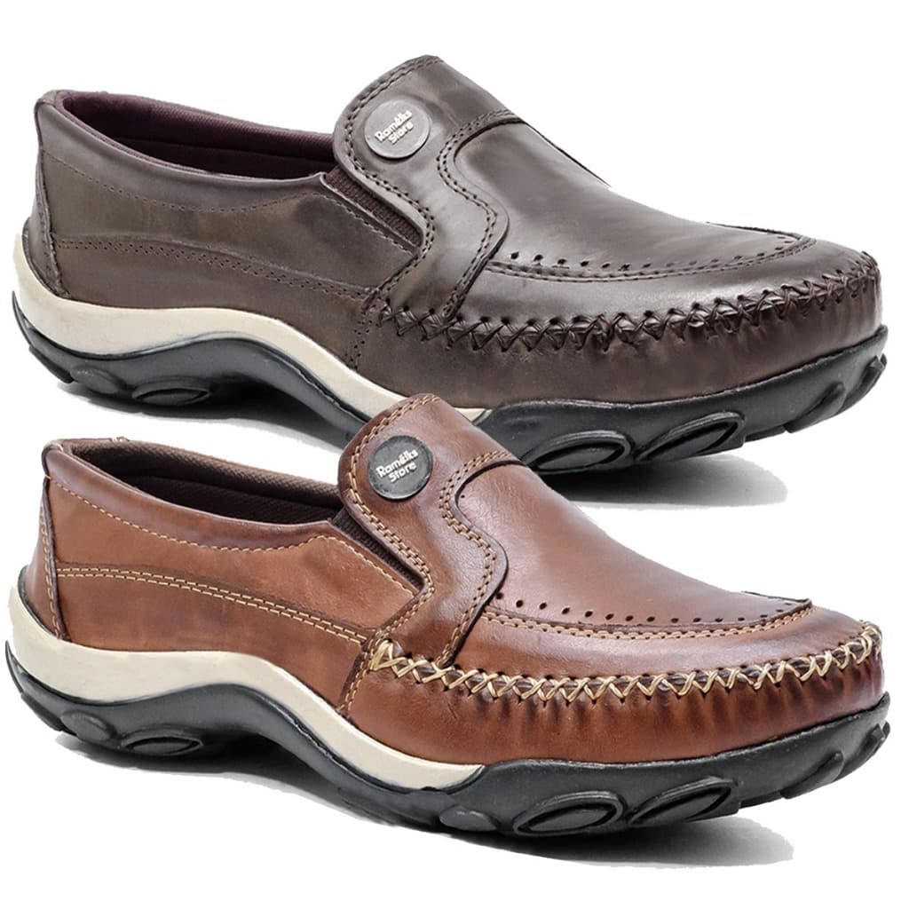kit 2 pares sapatilha mocassim masculino casual café e havana