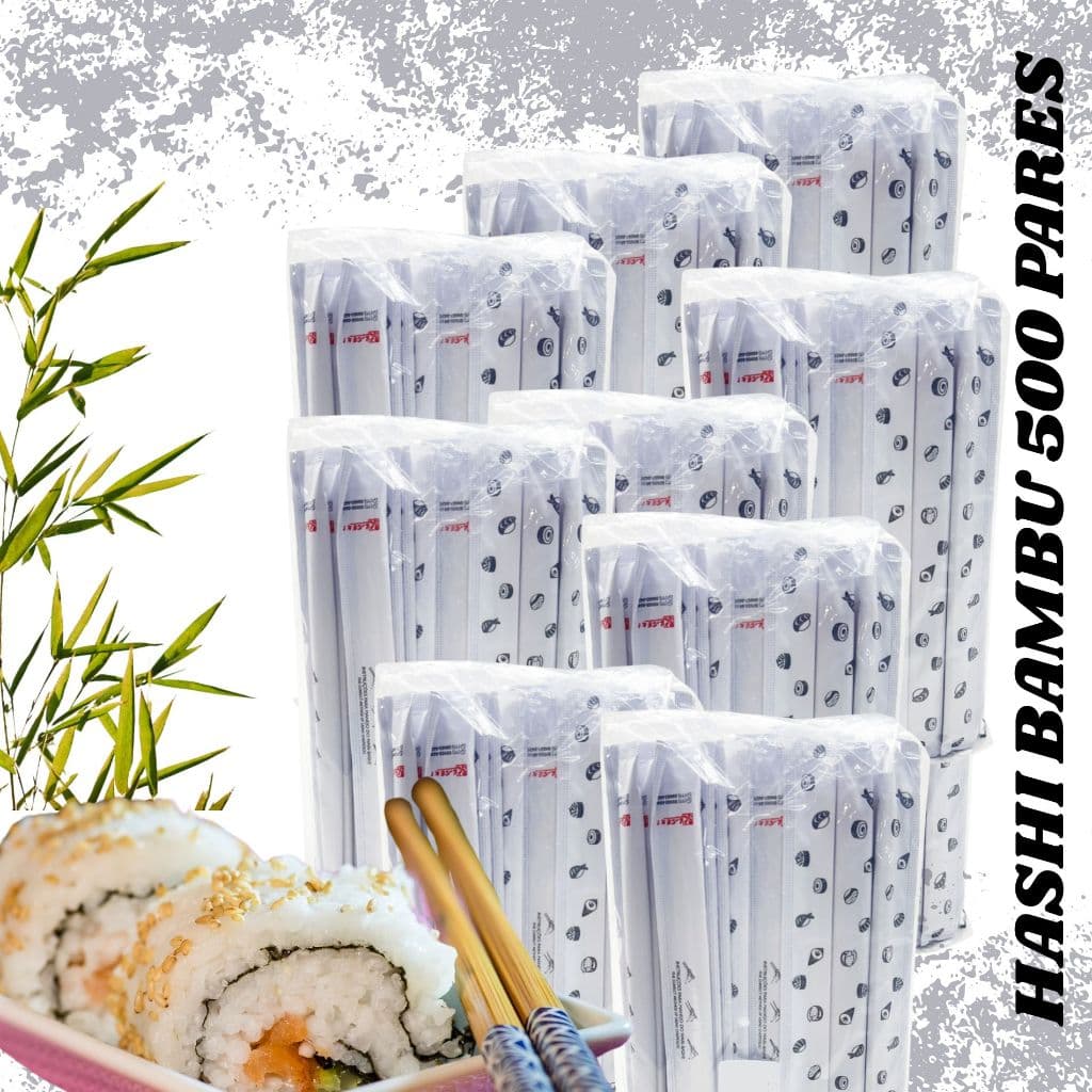 500 PARES HASHI DE BAMBU 20CM SEKI EM SACHE PAPEL