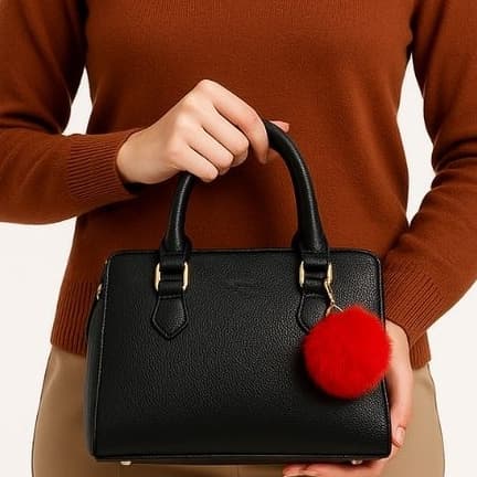 Bolsa Média em couro sintético preta, bolsa com alça lateral, bolsa alça transversal