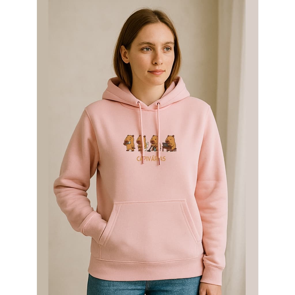 Moletom de Frio Capivara Feminina Jaqueta Com Touca Blusa Casaco Inverno Quentinho Meme Capivarias