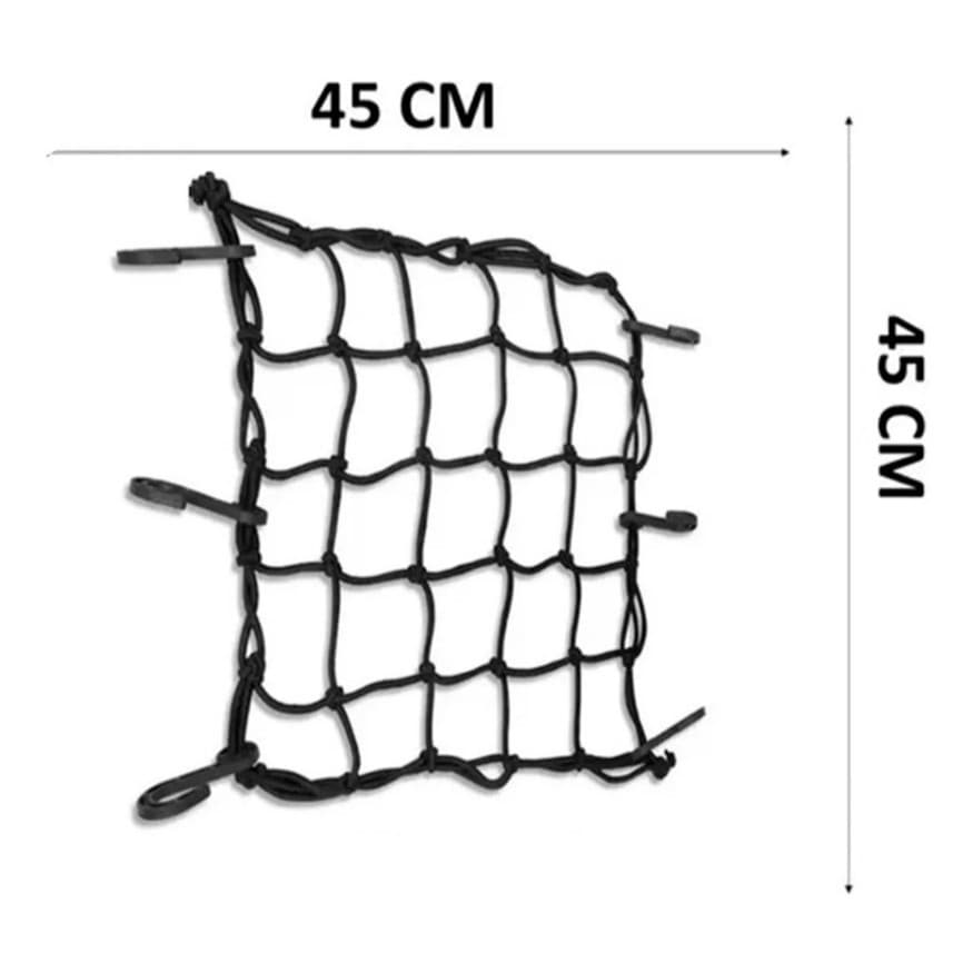 Rede 45x45 Preto Elástico Moto Carro Bike Bagageiro Aranha Capacete Baú