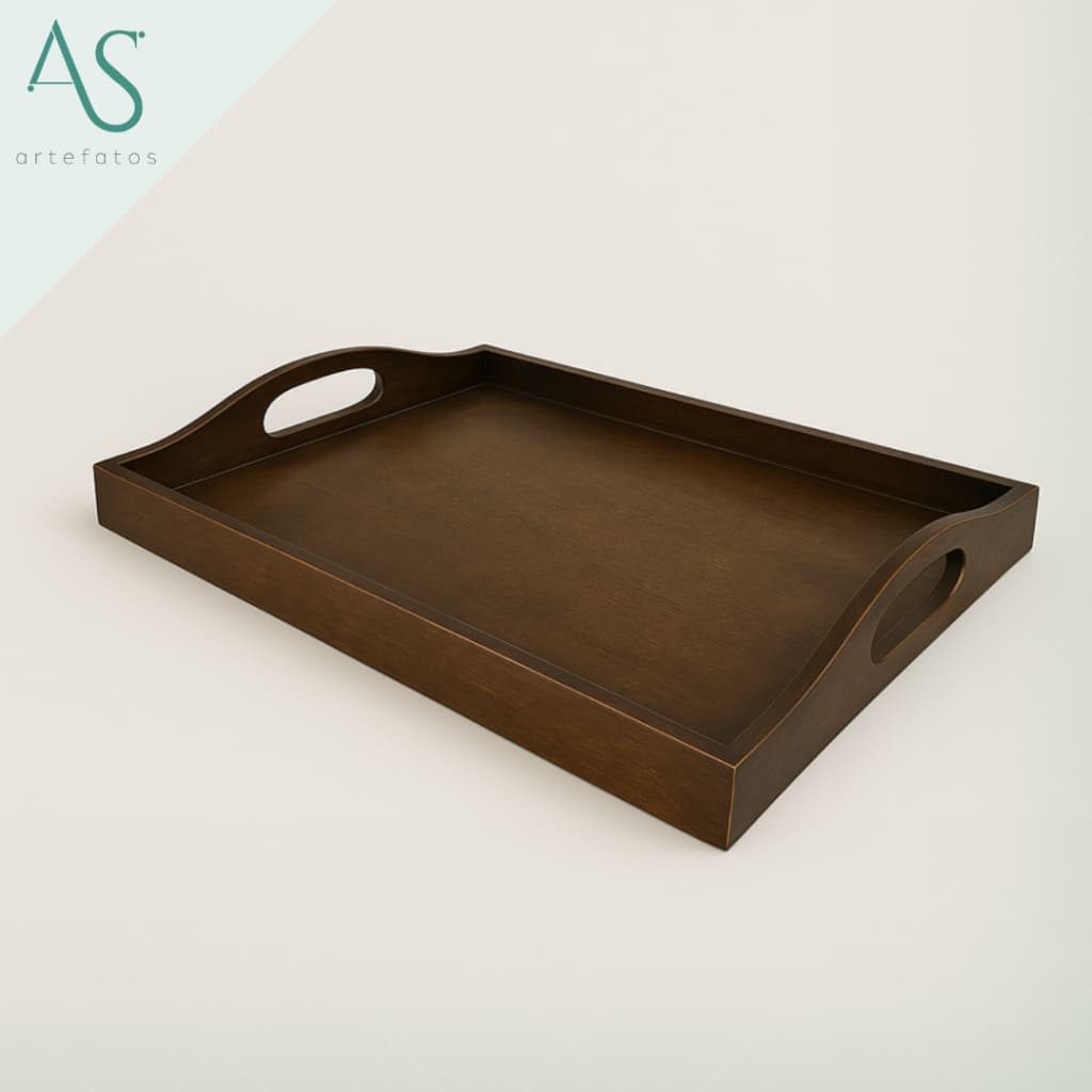 Bandeja Decorativa de Madeira Retangular Rustica Grande