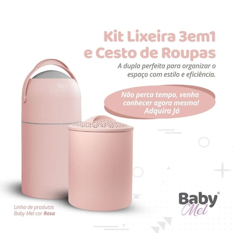kit lixeira antiodor fraldas e cesto roupas babymel