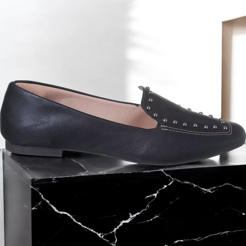 Sapatilha Feminina Preta Loafer Bico Quadrado Feminino Original 145-0002