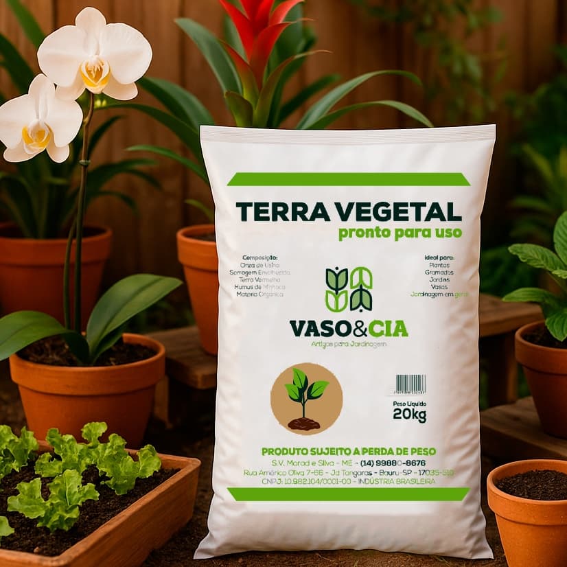 Terra Vegetal Adubada Orgânica 20 kg - Vasos Plantas Jardim - Vaso e Cia
