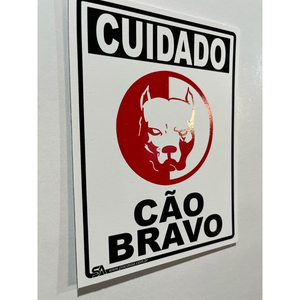 Placa CUIDADO CÃO BRAVO | PVC 15x20cm | Resistente | Consultoria Lemarc