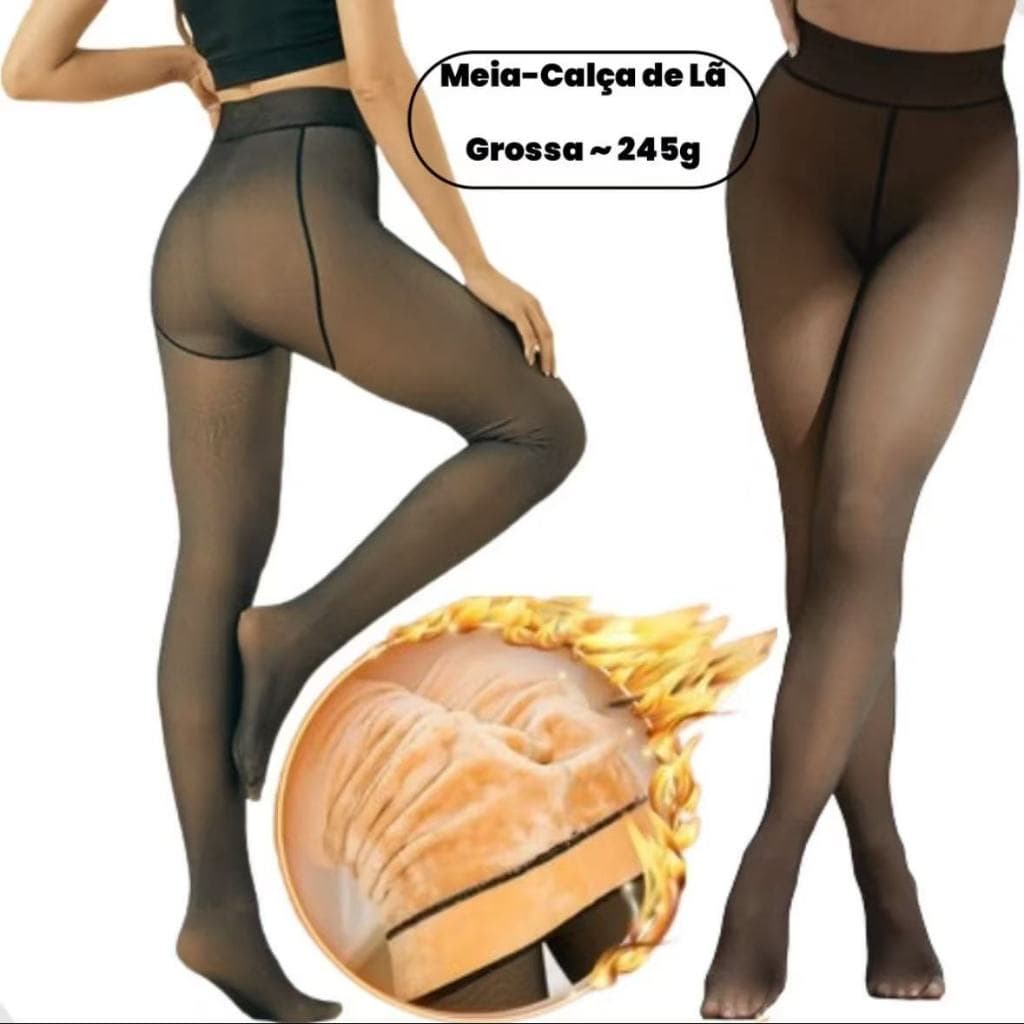 ROMANTIC CROWN Meia-Calça Térmica Forrada Peluciada Translúcida De Lã Quente Feminina Para Inverno