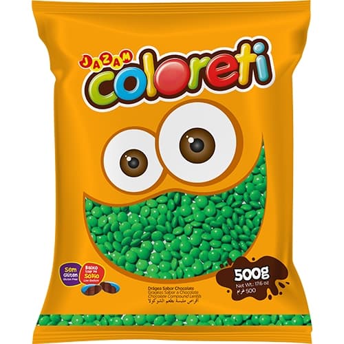 Pastilhas Confeitadas Sabor Chocolate Coloreti Verde - 500g - 1 unidade